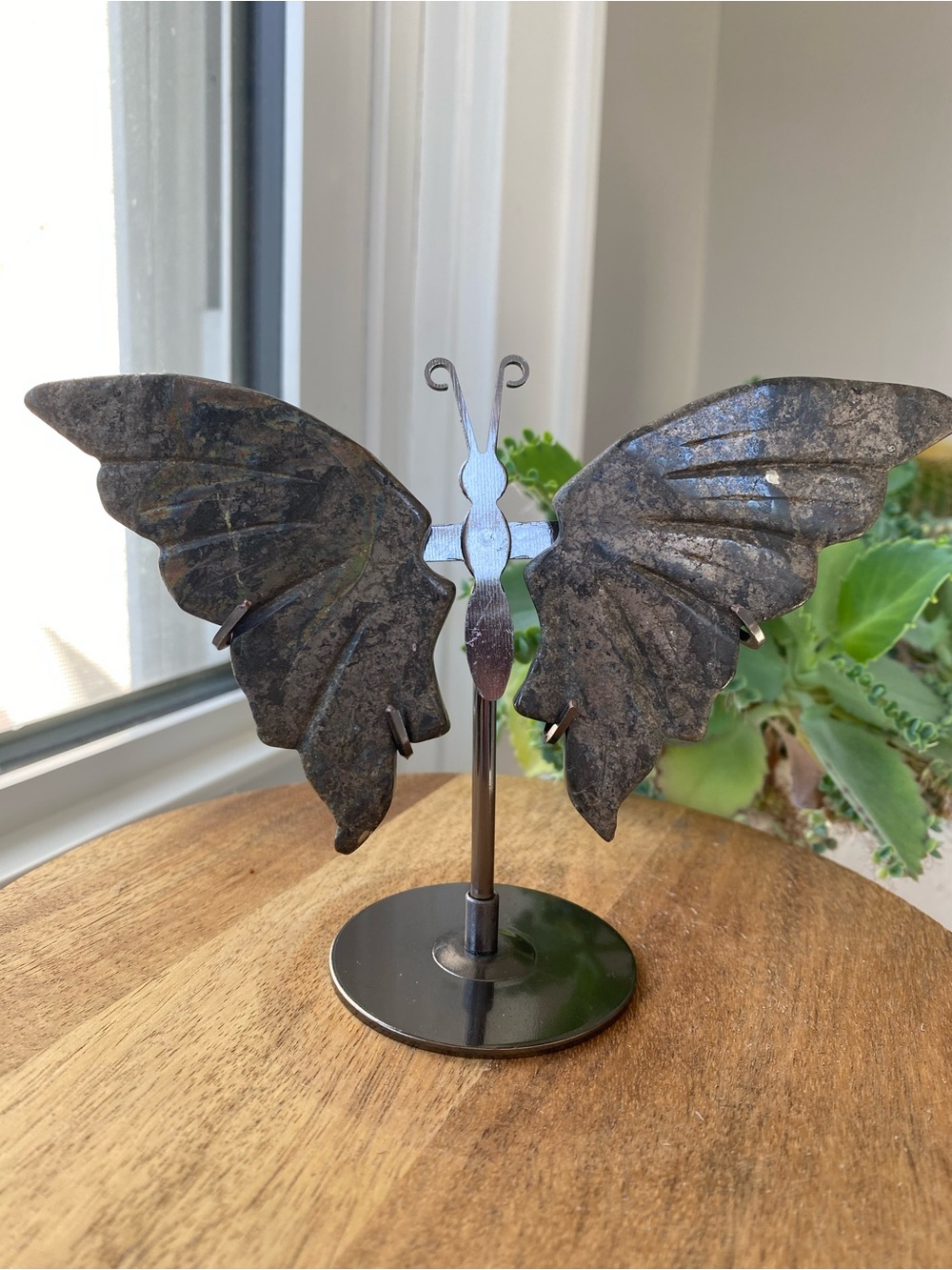 Pyrite Butterfly Sculpture with Black Metal Stand